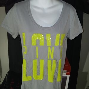 PINK VS Short Sleeve Tee with Neon Yellow/Green Bling
